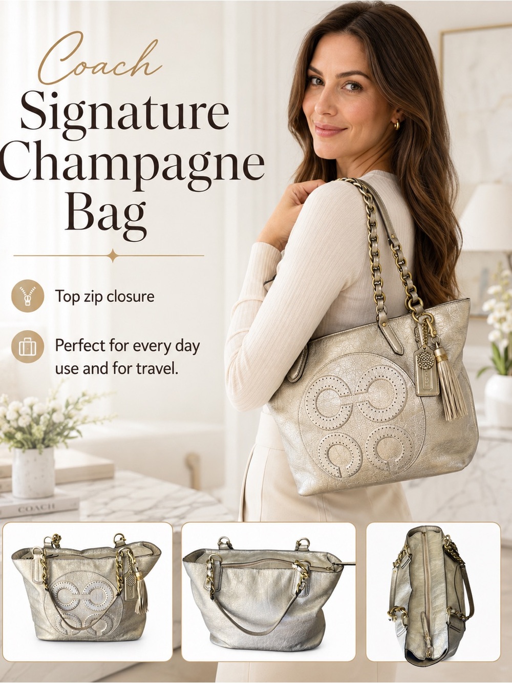 🔥HOST PICK🔥 Coach Colette Gold Leather Tote Bag